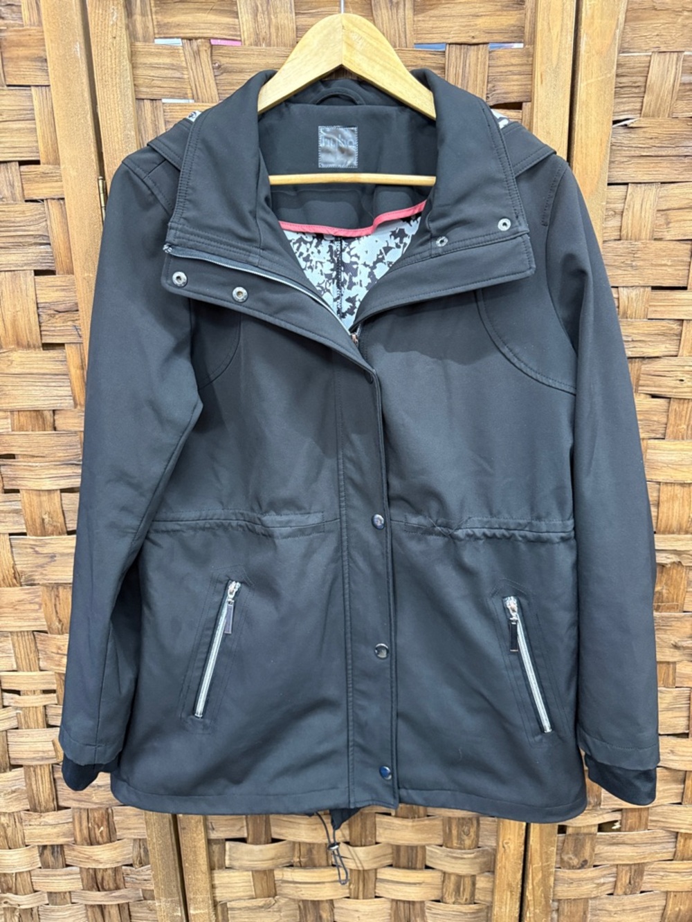 Black Hooded Utility Jacket with Zip Pockets